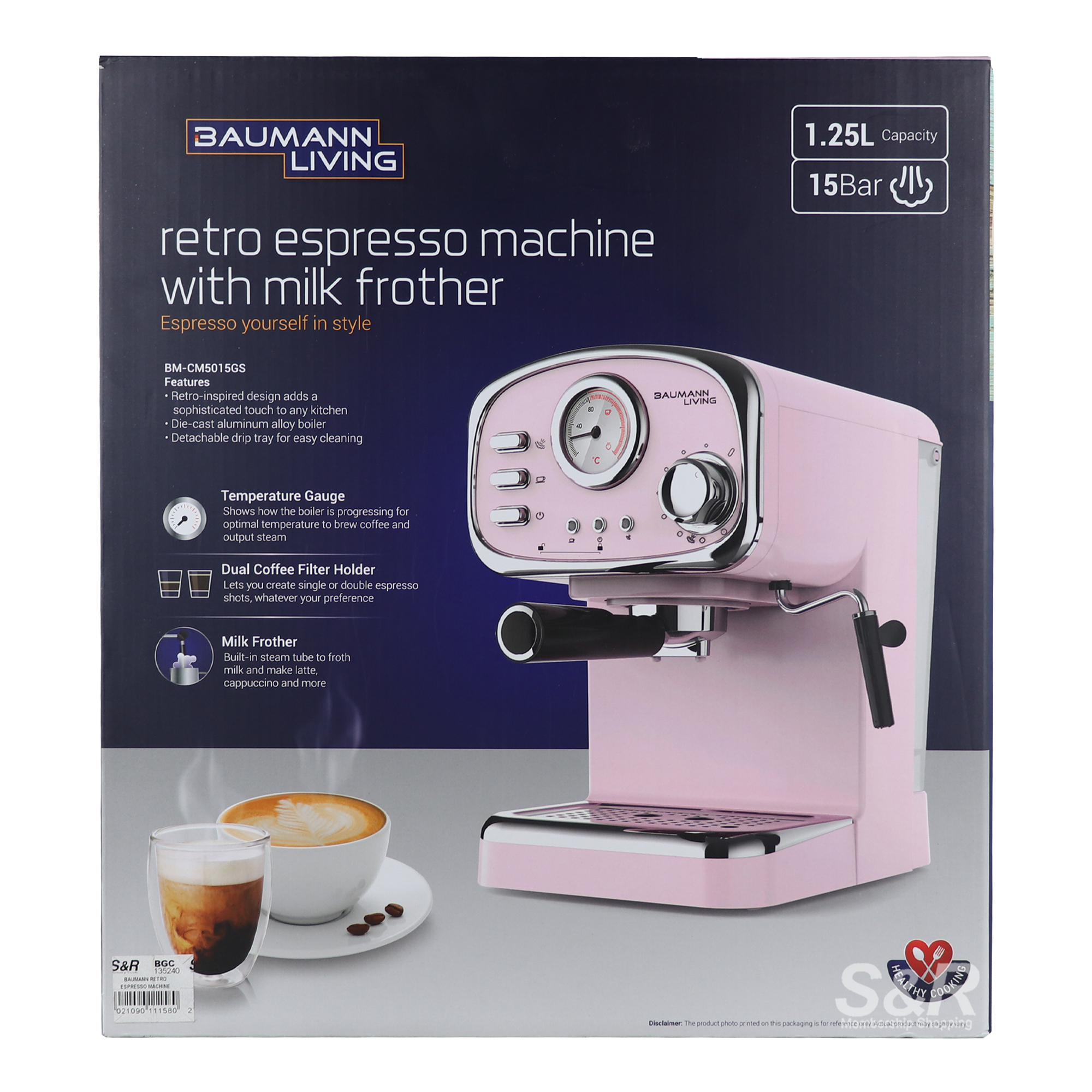 Baumann Living Retro Espresso Machine with Milk Frother BM-CM5015GS
